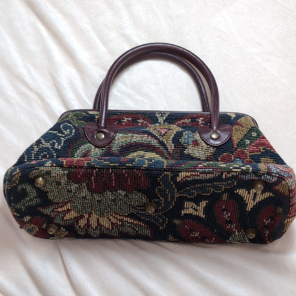 Rare Vintage Smithsonian Institution Tapestry Purse W/ Leather Handles & Inside